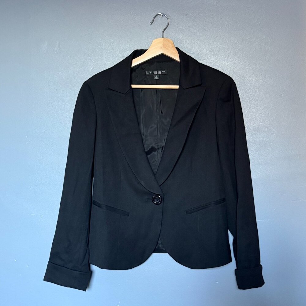 Black Wool Blazer with Single Button - image 1